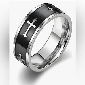 Mens Stainless Steel Cross Ring Size 9